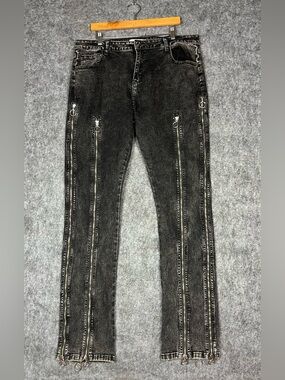 MNML denim jeans Black with silver zippers and rings #denim #goth Size 36x34